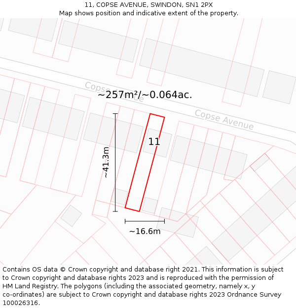 11, COPSE AVENUE, SWINDON, SN1 2PX: Plot and title map