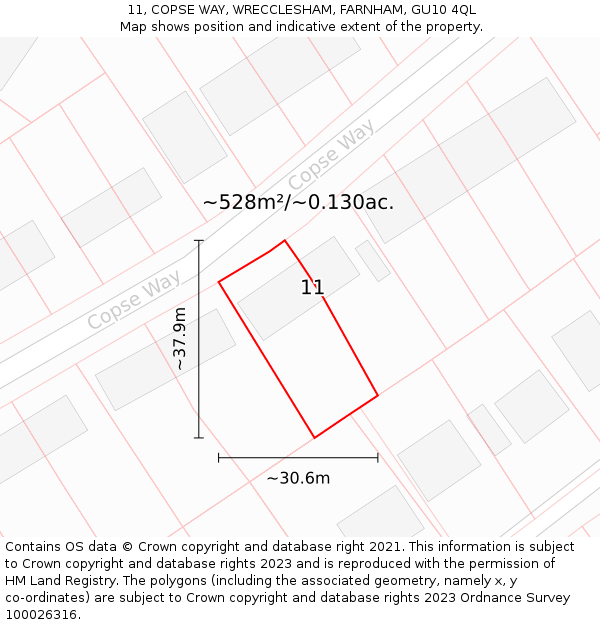 11, COPSE WAY, WRECCLESHAM, FARNHAM, GU10 4QL: Plot and title map