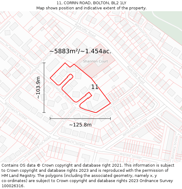 11, CORRIN ROAD, BOLTON, BL2 1LY: Plot and title map