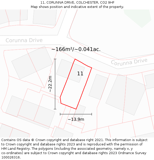 11, CORUNNA DRIVE, COLCHESTER, CO2 9HF: Plot and title map