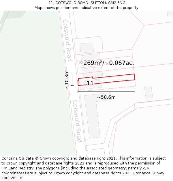 11, COTSWOLD ROAD, SUTTON, SM2 5NG: Plot and title map