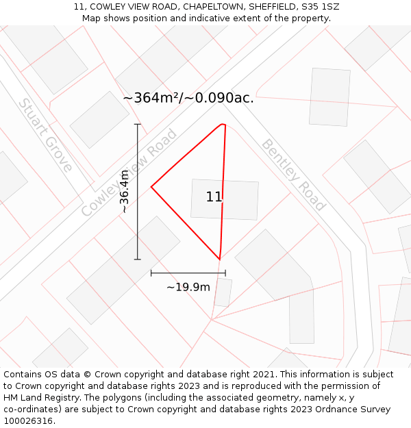 11, COWLEY VIEW ROAD, CHAPELTOWN, SHEFFIELD, S35 1SZ: Plot and title map