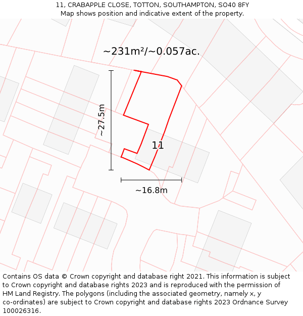 11, CRABAPPLE CLOSE, TOTTON, SOUTHAMPTON, SO40 8FY: Plot and title map