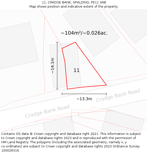 11, CRADGE BANK, SPALDING, PE11 3AB: Plot and title map