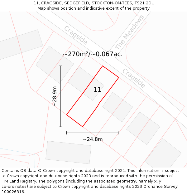 11, CRAGSIDE, SEDGEFIELD, STOCKTON-ON-TEES, TS21 2DU: Plot and title map