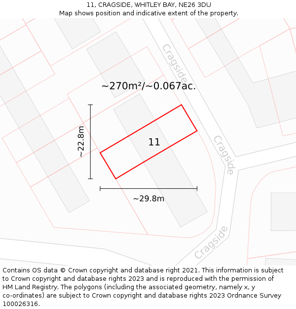 11, CRAGSIDE, WHITLEY BAY, NE26 3DU: Plot and title map
