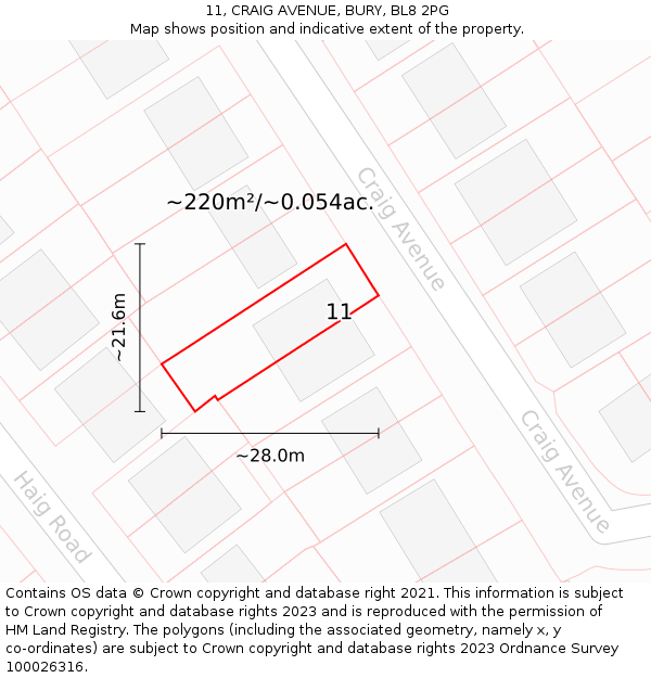 11, CRAIG AVENUE, BURY, BL8 2PG: Plot and title map