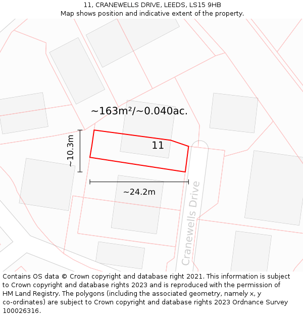 11, CRANEWELLS DRIVE, LEEDS, LS15 9HB: Plot and title map