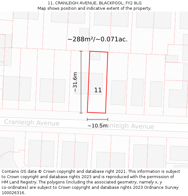 11, CRANLEIGH AVENUE, BLACKPOOL, FY2 9LG: Plot and title map