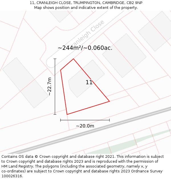 11, CRANLEIGH CLOSE, TRUMPINGTON, CAMBRIDGE, CB2 9NP: Plot and title map