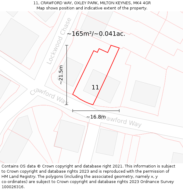 11, CRAWFORD WAY, OXLEY PARK, MILTON KEYNES, MK4 4GR: Plot and title map