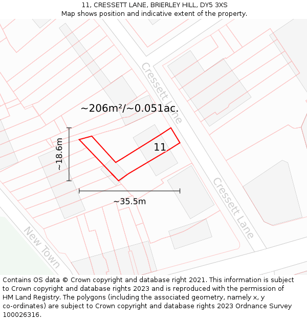 11, CRESSETT LANE, BRIERLEY HILL, DY5 3XS: Plot and title map