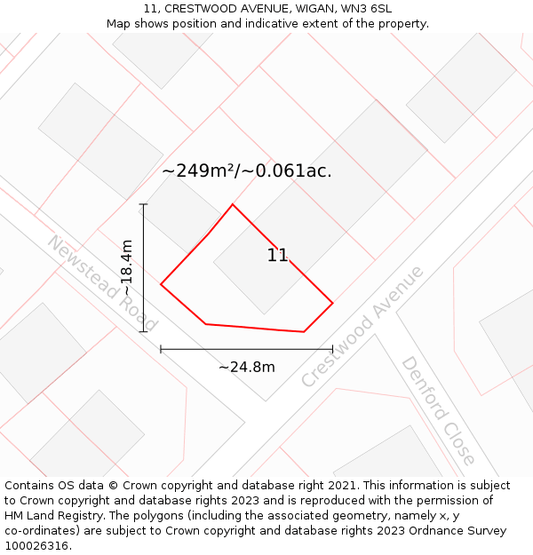 11, CRESTWOOD AVENUE, WIGAN, WN3 6SL: Plot and title map