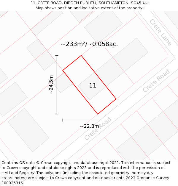 11, CRETE ROAD, DIBDEN PURLIEU, SOUTHAMPTON, SO45 4JU: Plot and title map