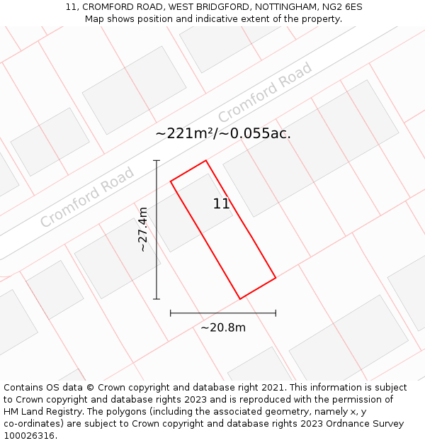 11, CROMFORD ROAD, WEST BRIDGFORD, NOTTINGHAM, NG2 6ES: Plot and title map