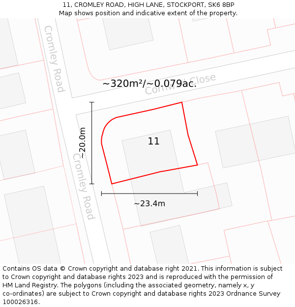 11, CROMLEY ROAD, HIGH LANE, STOCKPORT, SK6 8BP: Plot and title map