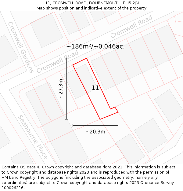 11, CROMWELL ROAD, BOURNEMOUTH, BH5 2JN: Plot and title map