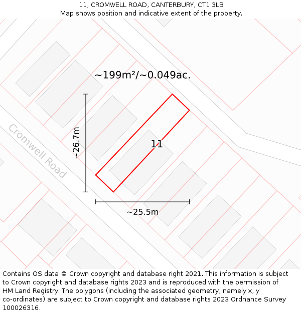 11, CROMWELL ROAD, CANTERBURY, CT1 3LB: Plot and title map