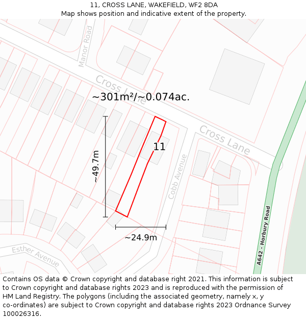 11, CROSS LANE, WAKEFIELD, WF2 8DA: Plot and title map