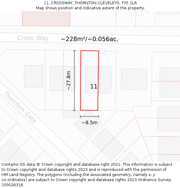 11, CROSSWAY, THORNTON-CLEVELEYS, FY5 1LA: Plot and title map