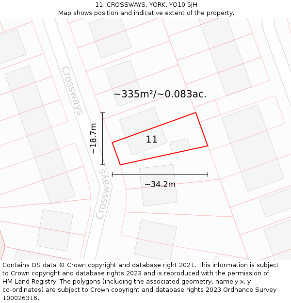 11, CROSSWAYS, YORK, YO10 5JH: Plot and title map