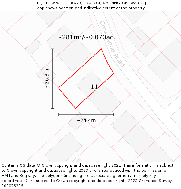 11, CROW WOOD ROAD, LOWTON, WARRINGTON, WA3 2EJ: Plot and title map