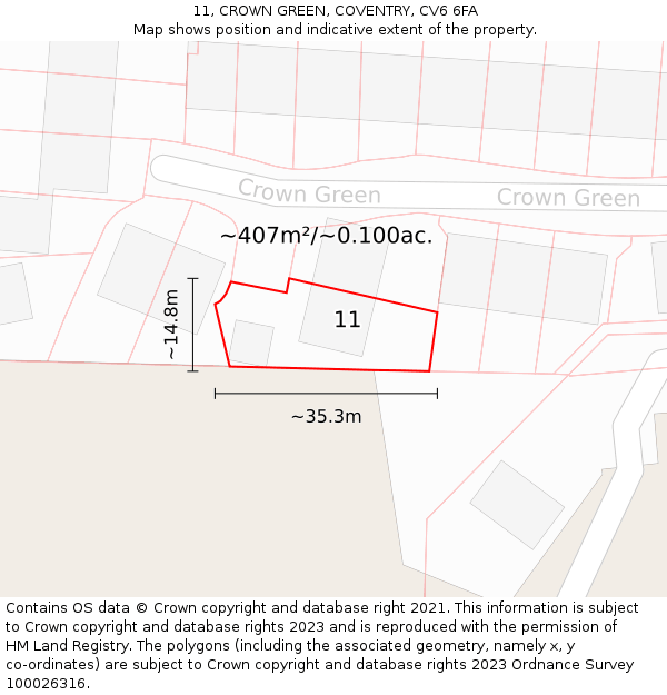 11, CROWN GREEN, COVENTRY, CV6 6FA: Plot and title map