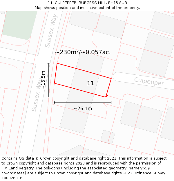 11, CULPEPPER, BURGESS HILL, RH15 8UB: Plot and title map