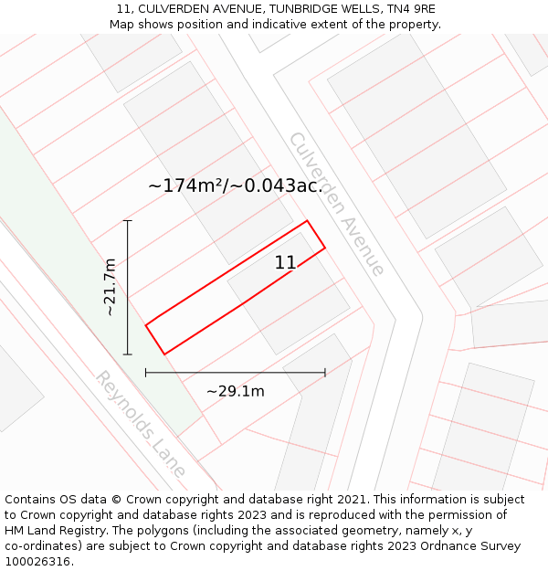 11, CULVERDEN AVENUE, TUNBRIDGE WELLS, TN4 9RE: Plot and title map