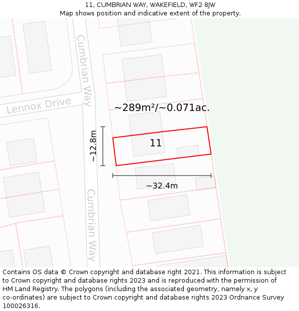 11, CUMBRIAN WAY, WAKEFIELD, WF2 8JW: Plot and title map