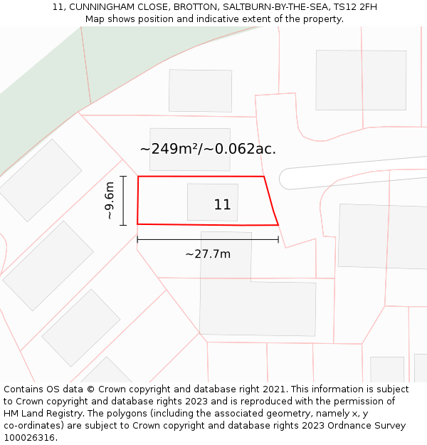 11, CUNNINGHAM CLOSE, BROTTON, SALTBURN-BY-THE-SEA, TS12 2FH: Plot and title map