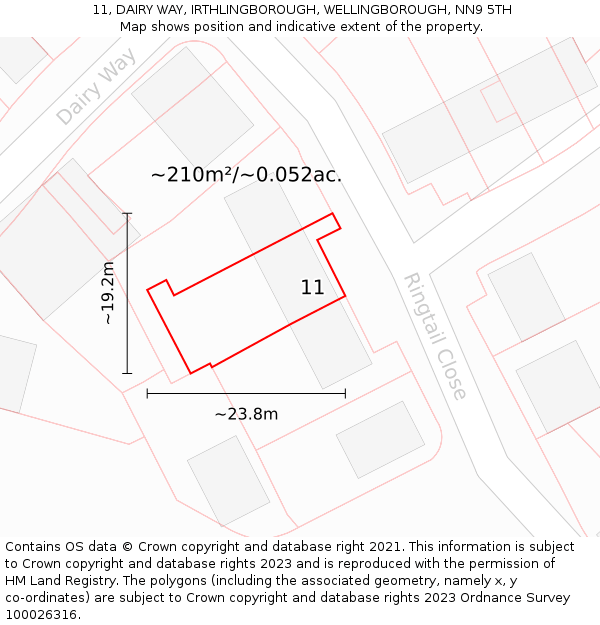 11, DAIRY WAY, IRTHLINGBOROUGH, WELLINGBOROUGH, NN9 5TH: Plot and title map