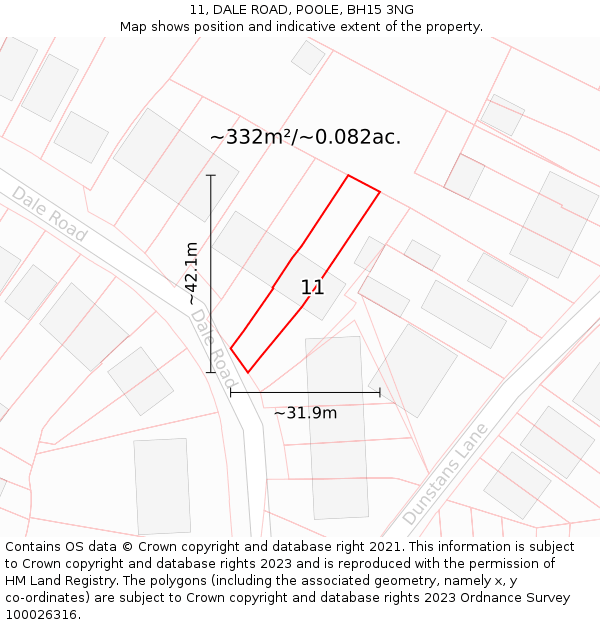 11, DALE ROAD, POOLE, BH15 3NG: Plot and title map