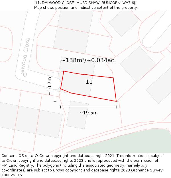 11, DALWOOD CLOSE, MURDISHAW, RUNCORN, WA7 6JL: Plot and title map