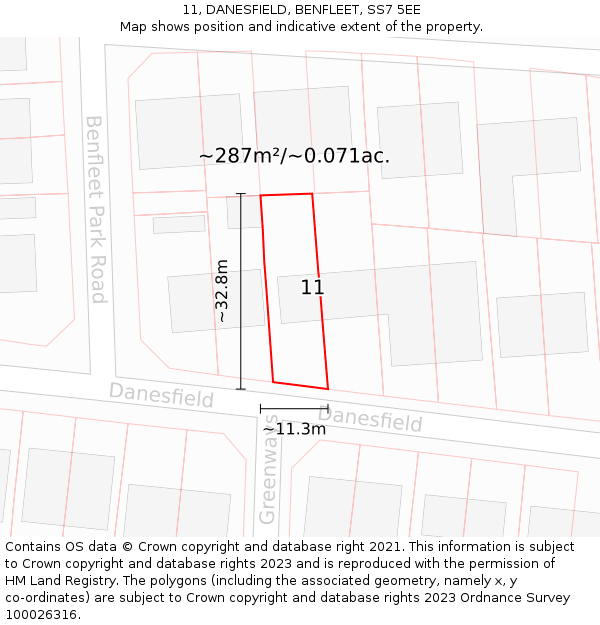 11, DANESFIELD, BENFLEET, SS7 5EE: Plot and title map