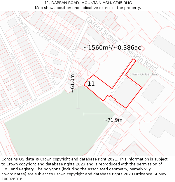 11, DARRAN ROAD, MOUNTAIN ASH, CF45 3HG: Plot and title map