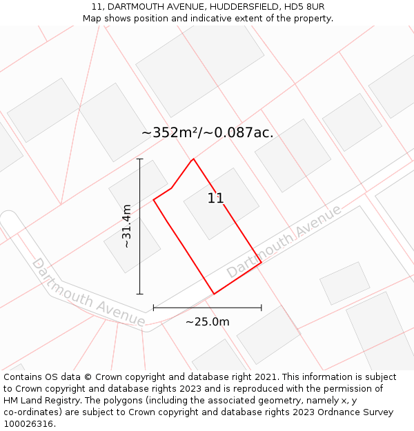 11, DARTMOUTH AVENUE, HUDDERSFIELD, HD5 8UR: Plot and title map