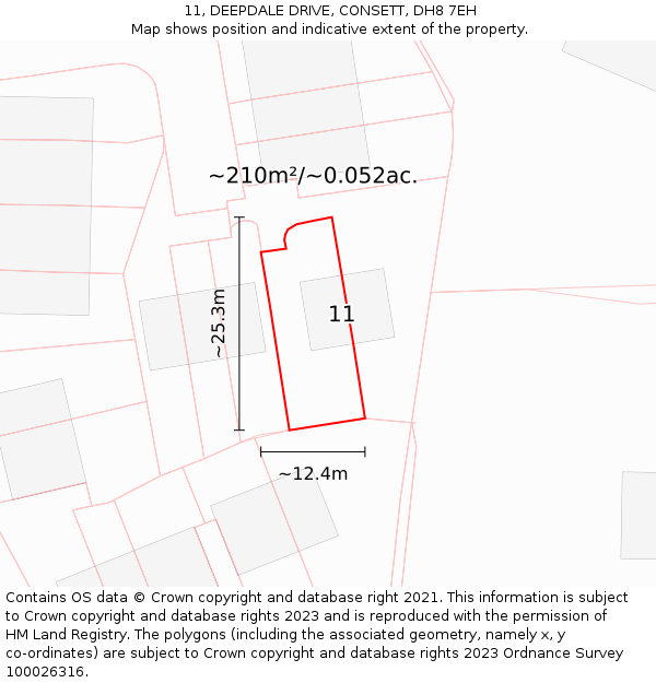 11, DEEPDALE DRIVE, CONSETT, DH8 7EH: Plot and title map