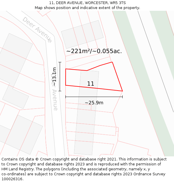 11, DEER AVENUE, WORCESTER, WR5 3TS: Plot and title map