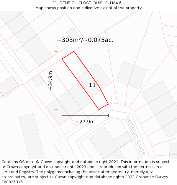 11, DENBIGH CLOSE, RUISLIP, HA4 6JU: Plot and title map