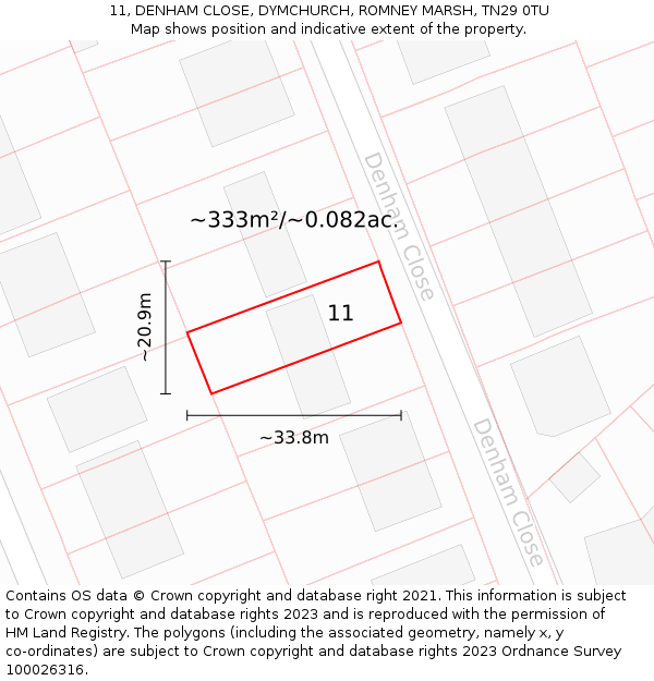 11, DENHAM CLOSE, DYMCHURCH, ROMNEY MARSH, TN29 0TU: Plot and title map