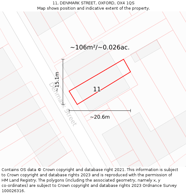 11, DENMARK STREET, OXFORD, OX4 1QS: Plot and title map