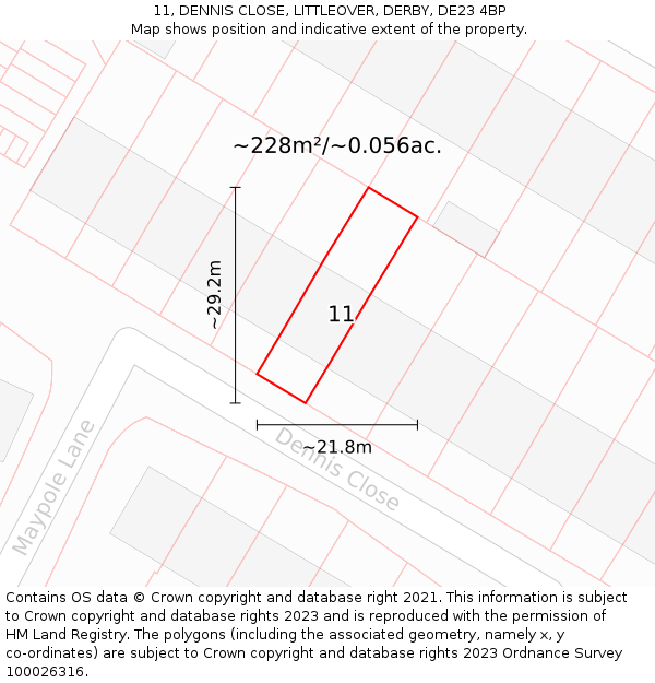 11, DENNIS CLOSE, LITTLEOVER, DERBY, DE23 4BP: Plot and title map