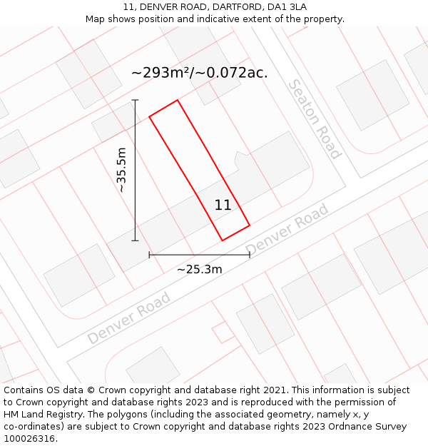 11, DENVER ROAD, DARTFORD, DA1 3LA: Plot and title map