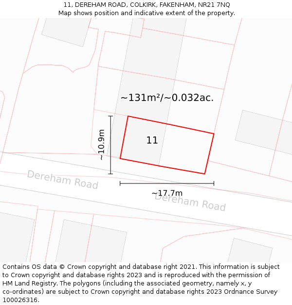 11, DEREHAM ROAD, COLKIRK, FAKENHAM, NR21 7NQ: Plot and title map