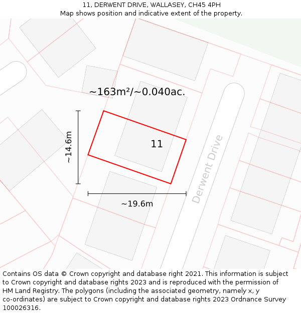 11, DERWENT DRIVE, WALLASEY, CH45 4PH: Plot and title map