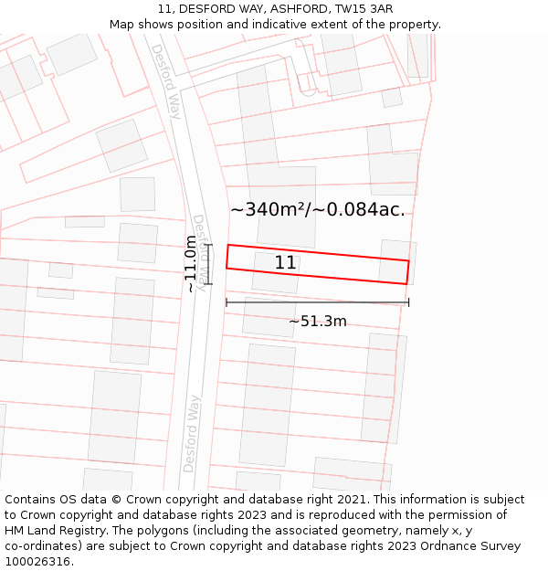 11, DESFORD WAY, ASHFORD, TW15 3AR: Plot and title map