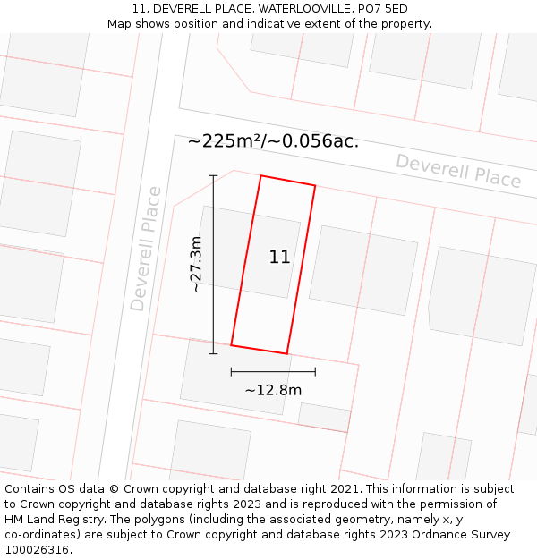 11, DEVERELL PLACE, WATERLOOVILLE, PO7 5ED: Plot and title map