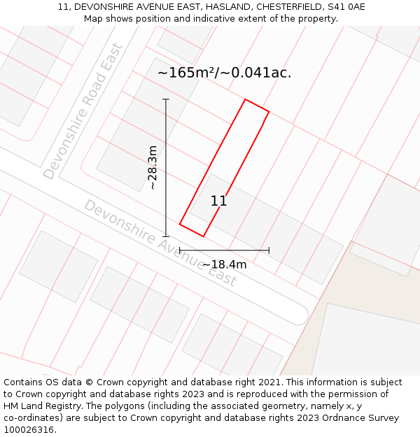 11, DEVONSHIRE AVENUE EAST, HASLAND, CHESTERFIELD, S41 0AE: Plot and title map