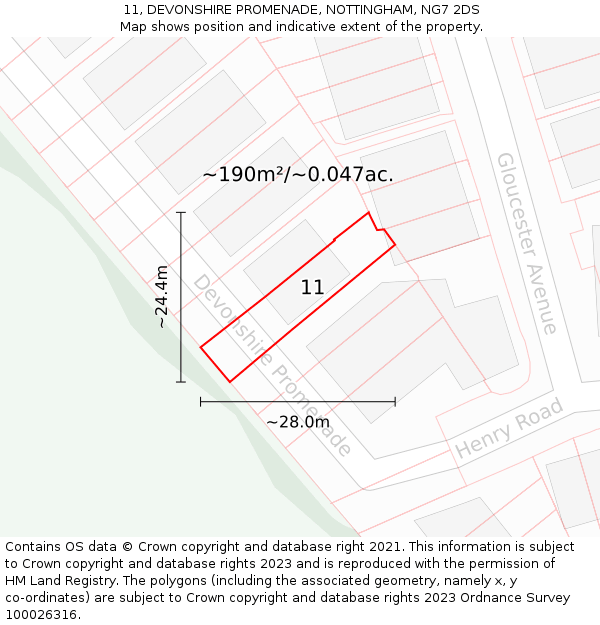 11, DEVONSHIRE PROMENADE, NOTTINGHAM, NG7 2DS: Plot and title map